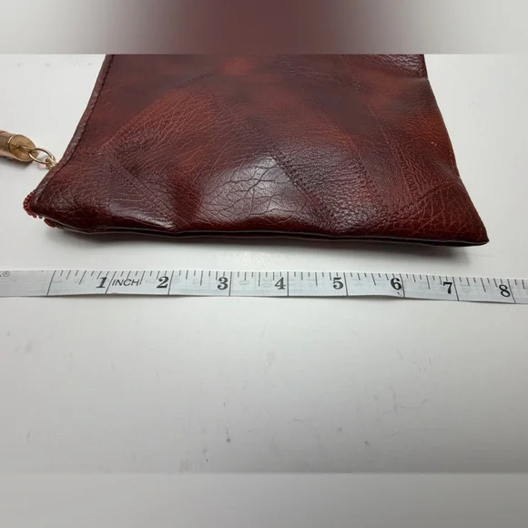 Elegant Dark Brown Leather Wristlet Clutch with Tassel - Picture 6 of 7